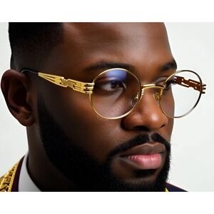 Gold Round Frame Sunglasses Vintage Style Hip Hop Fashion Men Trendy Street Wear